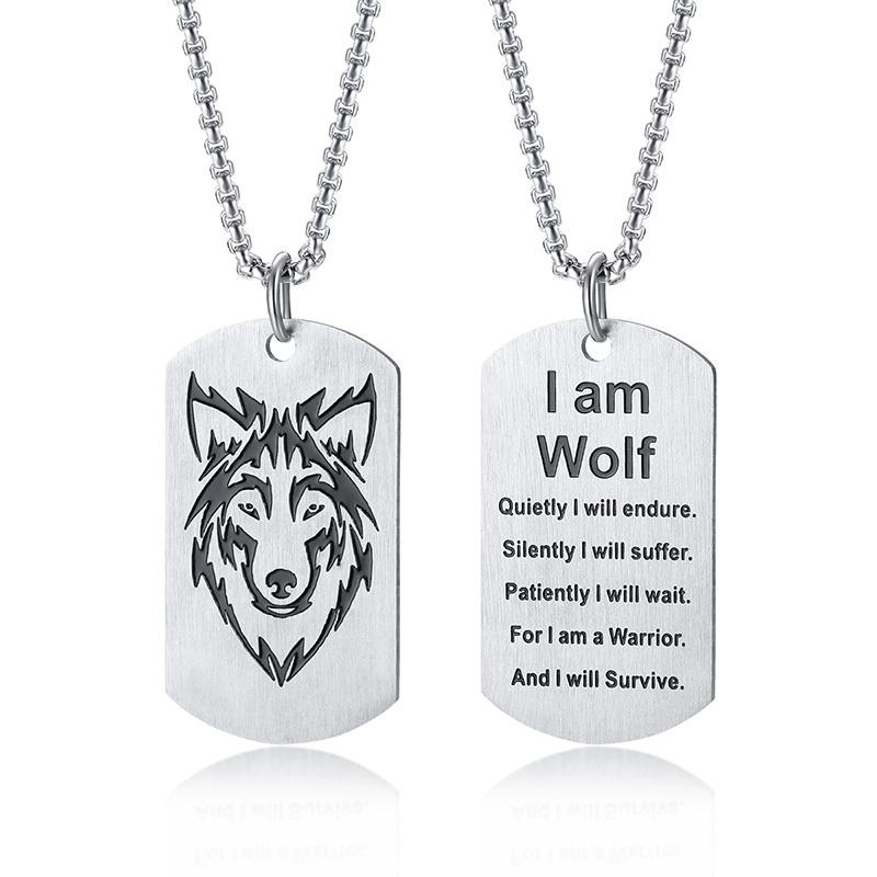 Doppelseitige Wolf-Halskette für Männer, gotischer schwarzer Edelstahl-Erkennungsmarken-Anhänger, wilder Militär-Tough-Man-Punk-Rock-Schmuck 1 PCS silber