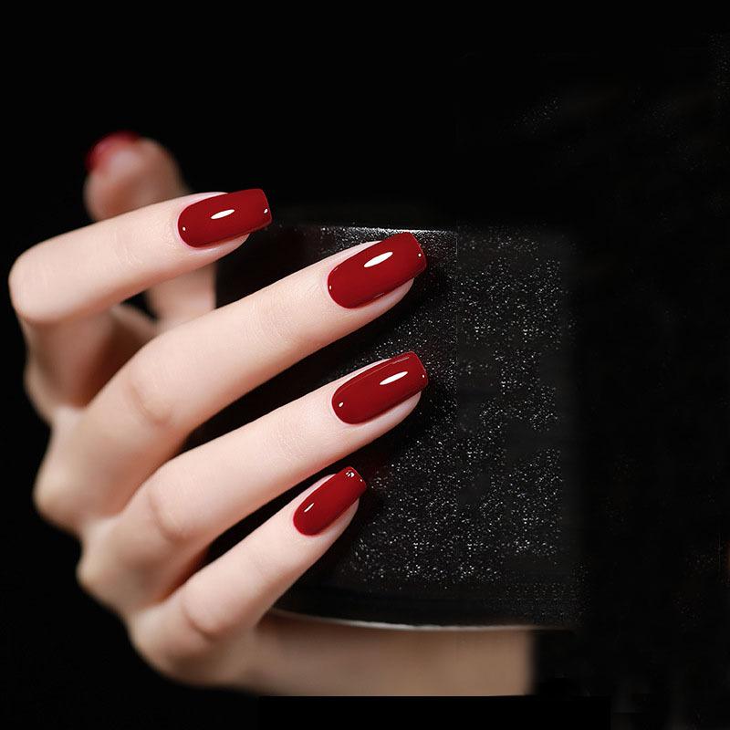 24 teile/satz Quick Nails Rot Künstliche Nägel Einfarbig Maniküre Wasserdichte Tragbare Nagel Aufkleber wein rot