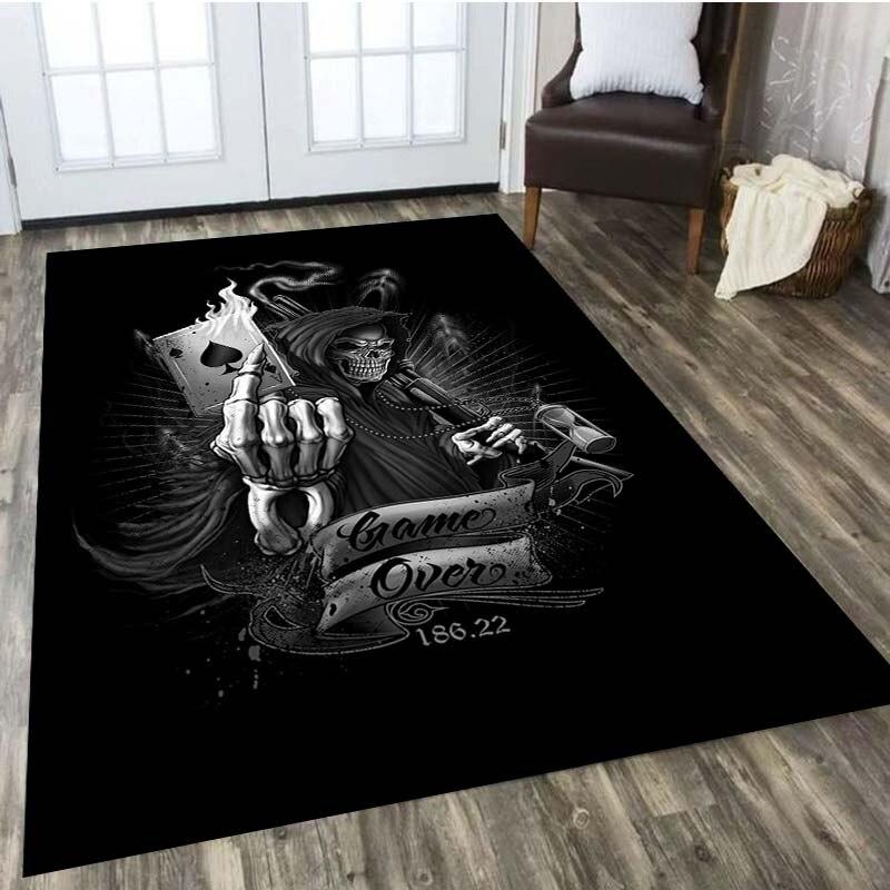 Motorrad Schädel Horror Serie Teppich Wohnzimmer Home Decor Sofa Tisch Teppich Teppich Anti Slip Stuhl Kissen Lounge Matte 80cm by 120cm gray