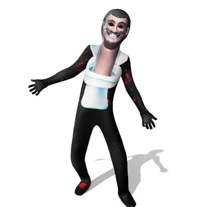 Skibidi Dressing Suit Spiel Cosplay Sprecher Mann TV Mann Bodysuit Jumpsuit Maske Cosplay Halloween Kostüme für Männer Kinder 160