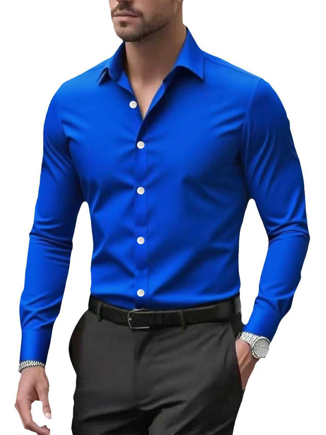 Herren Langarm Weißes Formelles Hemd - Slim Fit, Große Größen, Business- & Arbeitskleidung-Optionen Verfügbar XL königsblau