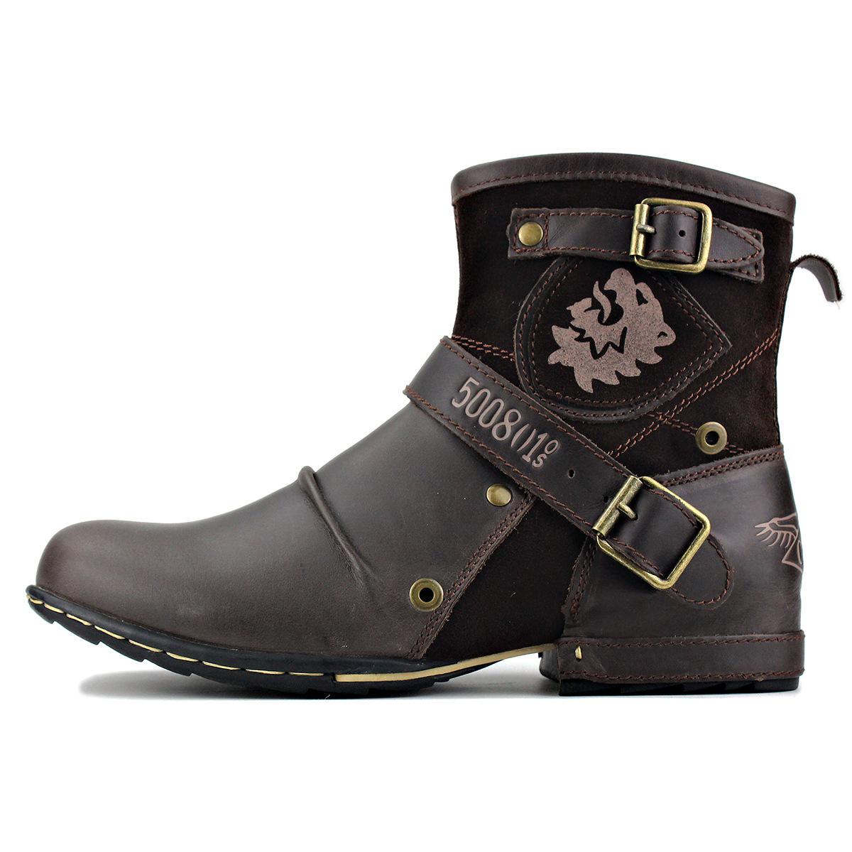 Retro Herren Stiefeletten Luxus Handgefertigte Lederstiefel Mode Motorradstiefel Klassische Western Cowboy Stiefel für Herren Hoher Schaft Stiefel 48 kaffeebraun