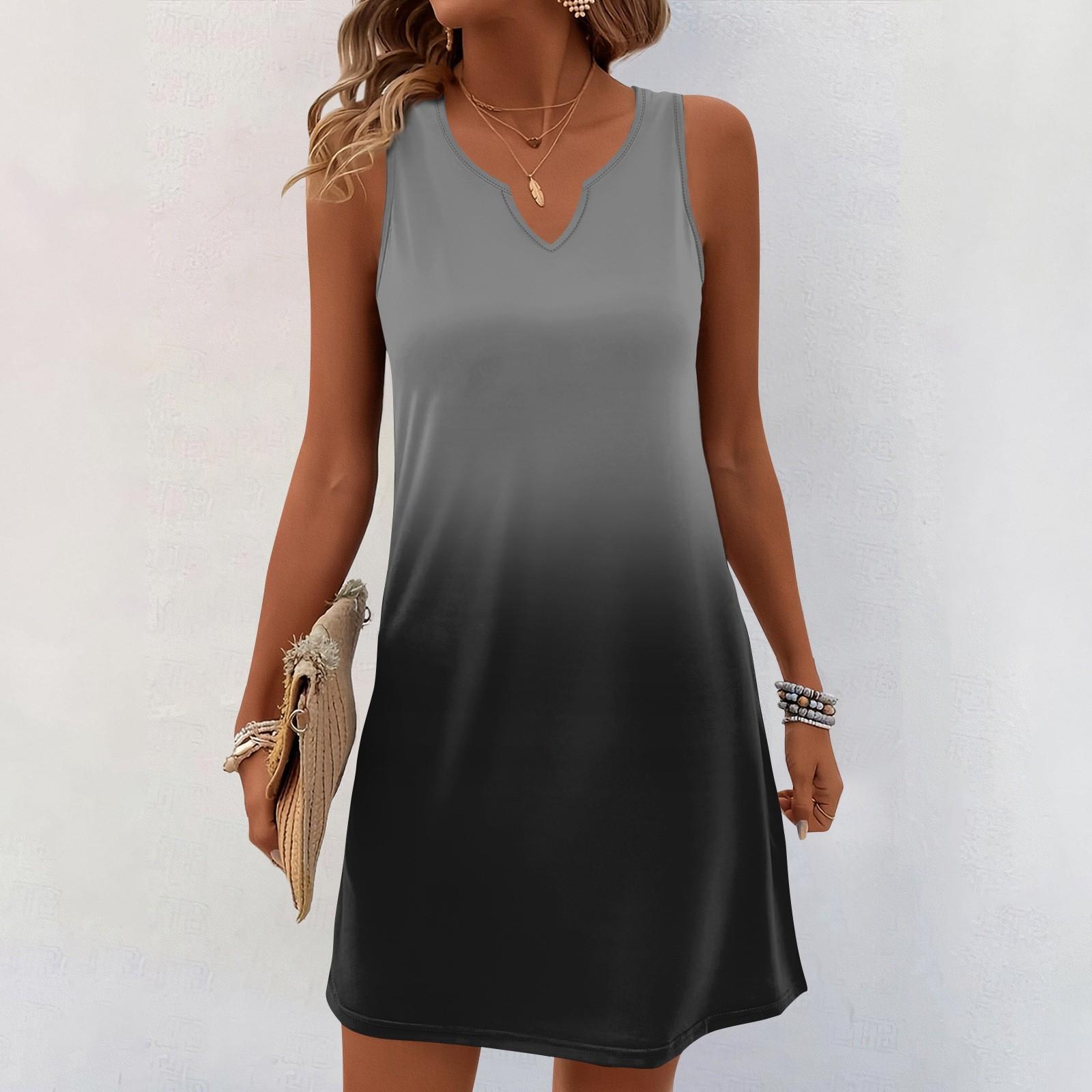 Damen Sommerkleider V-Ausschnitt Print Ärmelloses Sommerkleid Freizeitkleid L