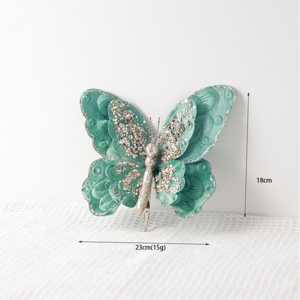 Stoff Glitzer Weihnachten Simulation Schmetterling Weihnachtsdekoration Hängedekoration Puder Weihnachtsschmetterling see-blaue