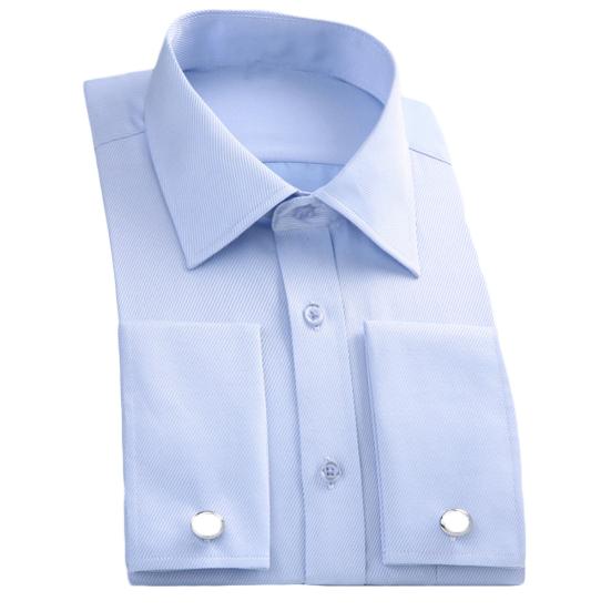 Modisches Herren-Hemd mit französischer Manschette, langärmelig, Baumwolle, Business-Hemd mit Manschettenknöpfen 40 hellblaue