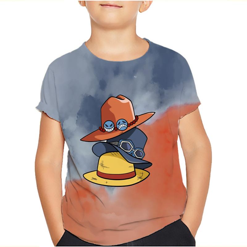 One Piece Luffy T-Shirt Four Emperors Kurzarm Zoro Sanji Chopper Ace Law Tee Kinderkleidung Modekostüme für Kinder Top 110 mandel