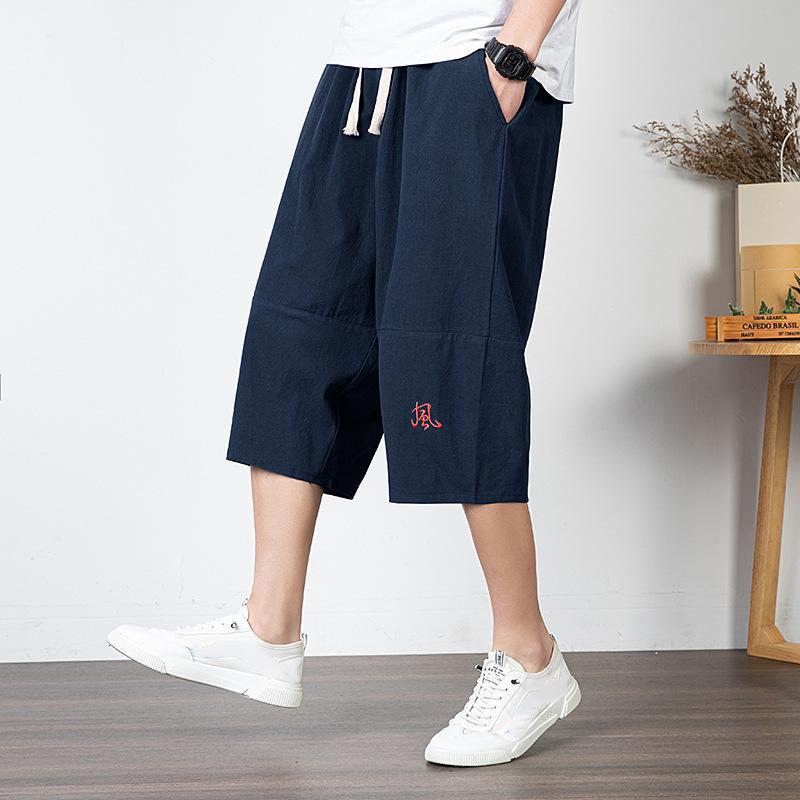 Hosen Große Größe Sommer Männer Baumwolle Hohe Große Größen Breite Bein Leinen Hose Übergroße Jogger Hosen Männlich Plus größe Lose Hosen Männer 7XL navy blau