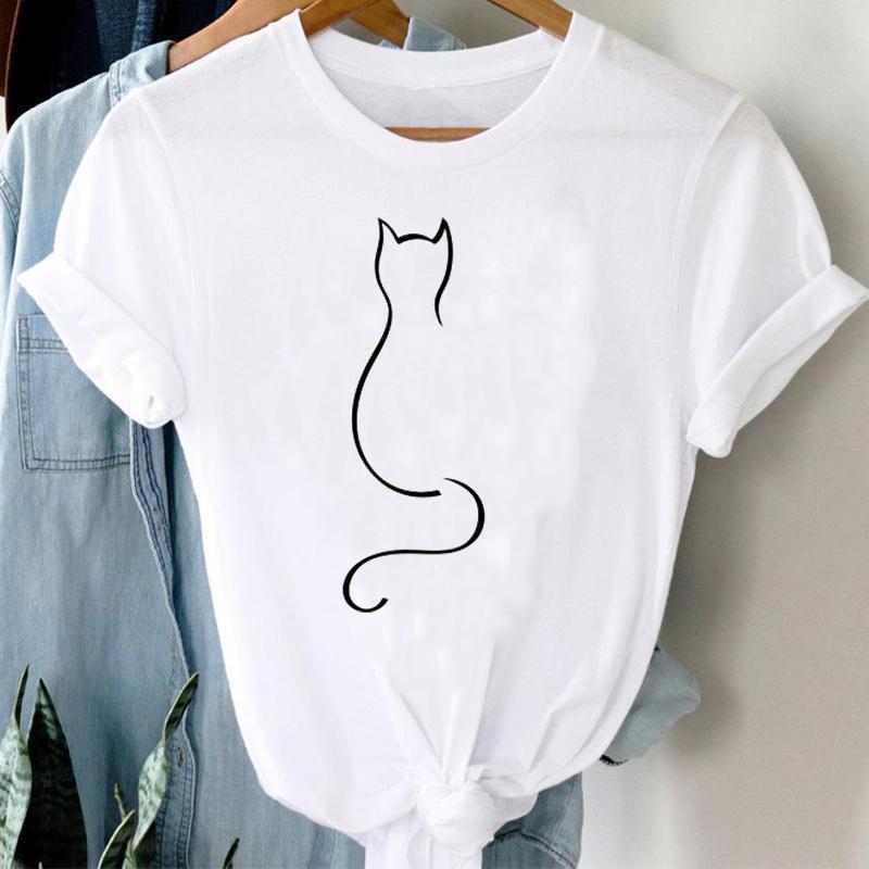 (Asiatische Größe) T-shirt Dame Cartoon T T Top Frauen Drucken Mode Kleidung Weibliche Kleidung Kurzarm katze tier haustier Grafik T-shirt XXXXL