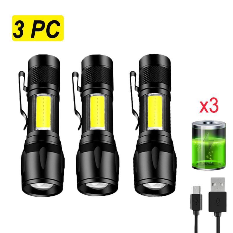 Mini USB aufladbare LED taschenlampe high-power zoom taschenlampe outdoor camping starke licht wasserdichte taschenlampe cob mini taschenlampe 3PC