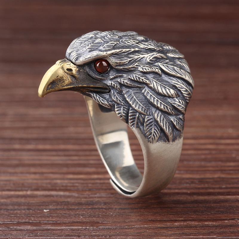Vintage-Adler-Ring für Herren, modisch, personalisierter Zeigefinger-Ring, Anti-Thai-Silberring, modischer dominanter Adler-offener Ring open size