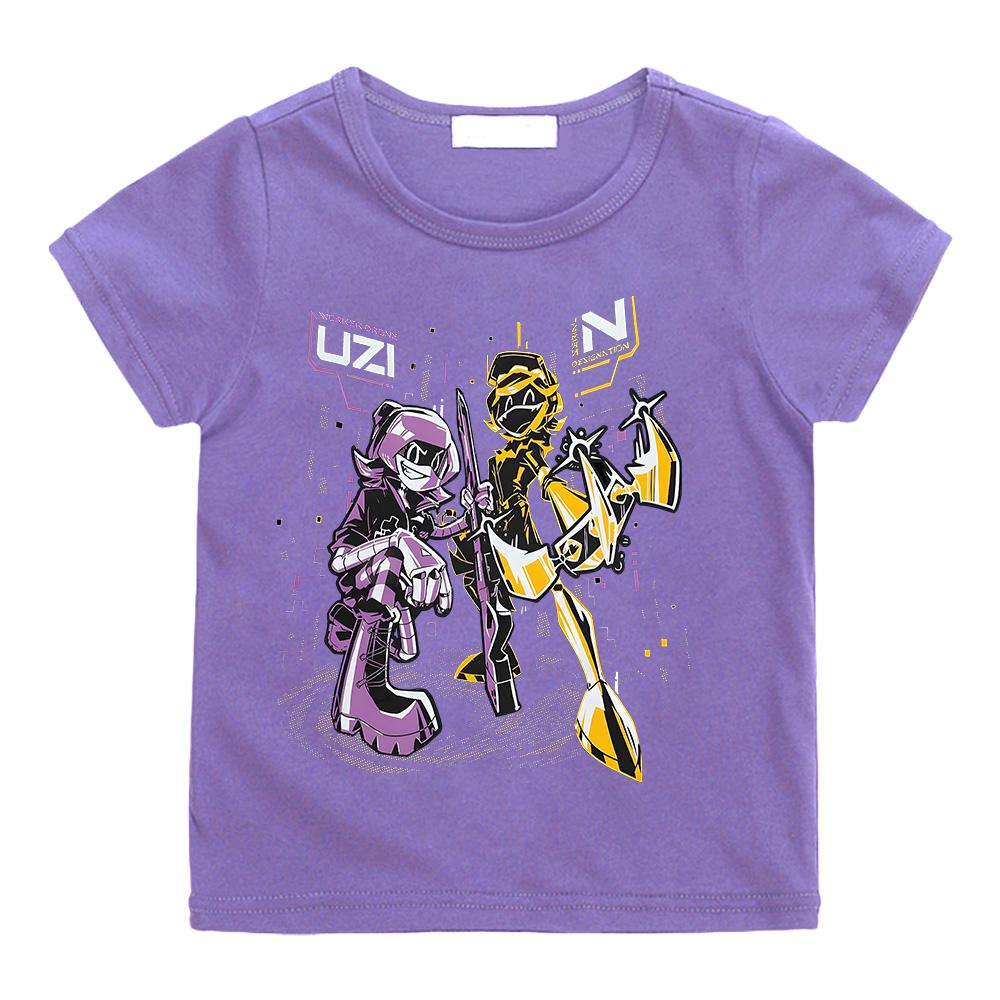 Murder Drones N und Uzi T-shirts Mode Jungen Mädchen Baumwolle Heißer Anime Tees Teen Kinder Kurzarm Kleidung Coole Kinder t-shirts 150 violett