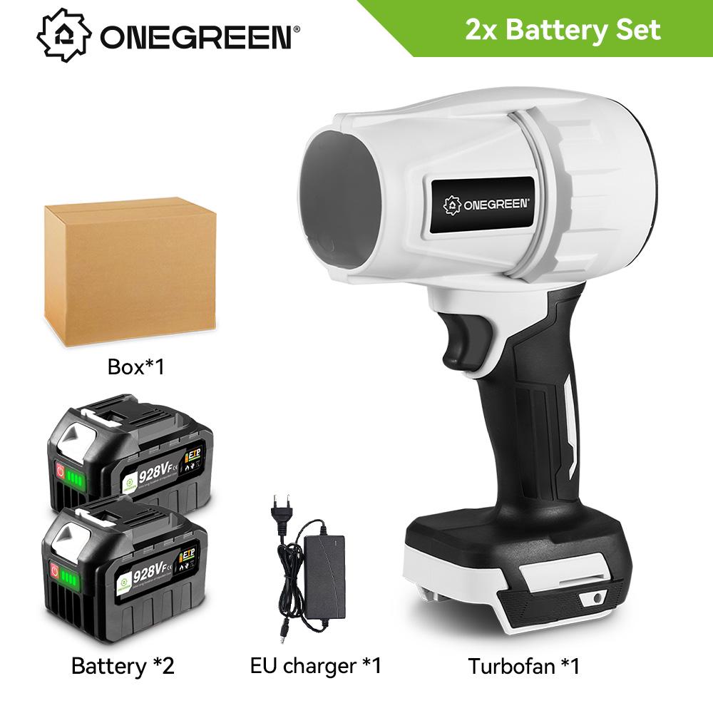 ONEGREEN 2000 W bürstenloser elektrischer Turbo-Gebläse-Jet-Ventilator, 200 m/s, Hand-Luftgebläse, heftiges Blaswerkzeug für Makita 18 V-Batterie 2 928VF Battery Set