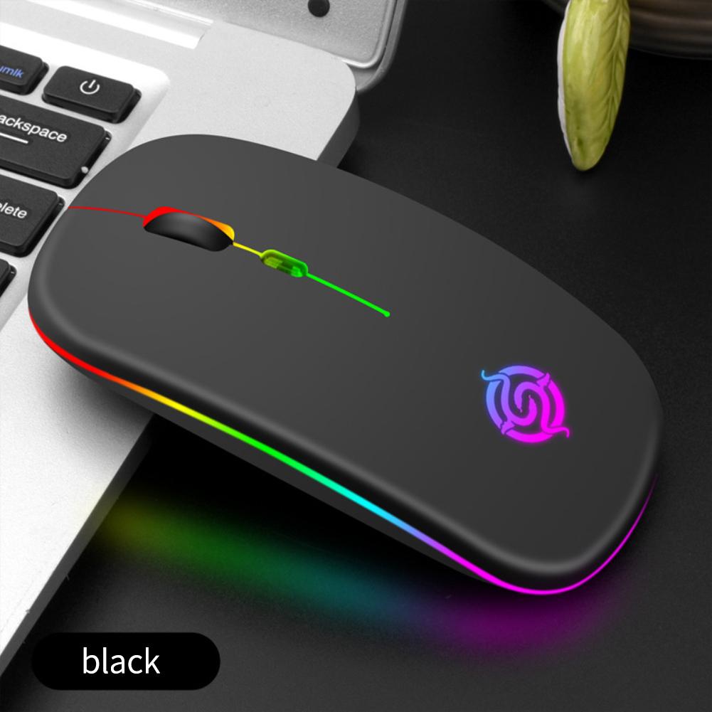 Drahtlose wiederaufladbare RGB-Maus für Computer, leise, LED-Hintergrundbeleuchtung, ergonomische Gaming-Maus für Laptop-PC schwarz