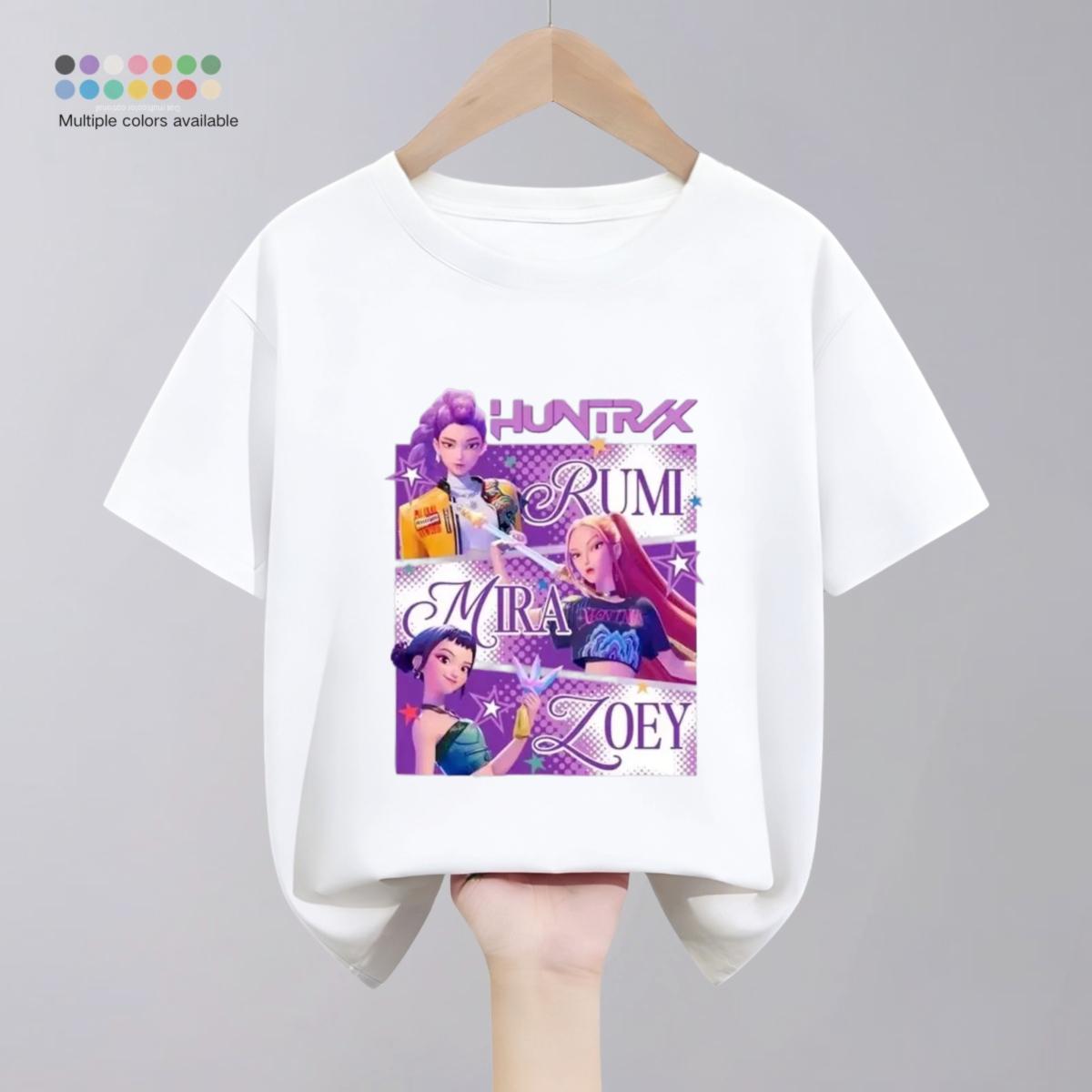 Einfarbige Einfache Mode Kinder Huntrix T-Shirts Oberteile Kurzärmelig Kinderbekleidung Koreanisches Beliebtes Cartoon-T-Shirt 1-11 Jahre 160
