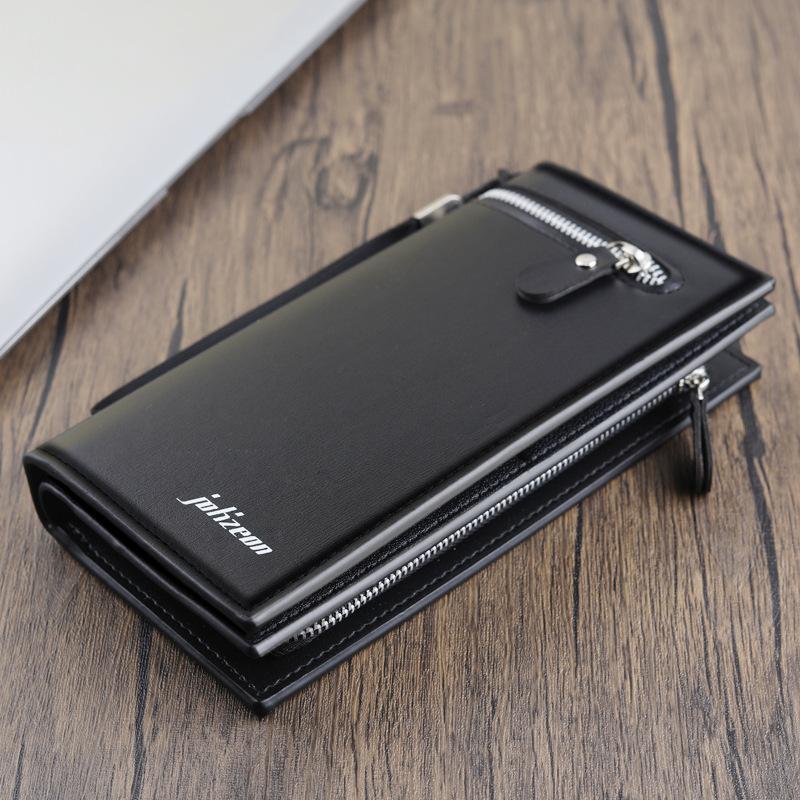 Herren Leder Geldbörse Luxus Business Bifold mit Reißverschluss Münzfach Kartenhalter Multifunktionale Geldbörse für Herren Clutch Bag schwarz