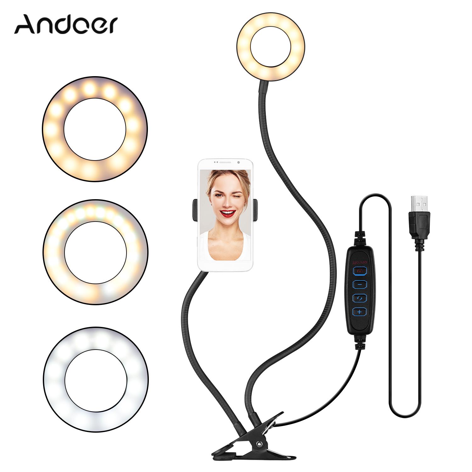 Webcam-Lichtstativ, 3,5 Zoll, aufsteckbares Mini-USB-Ringlicht, 3 Beleuchtungsmodi, dimmbar, flexibel schwarz
