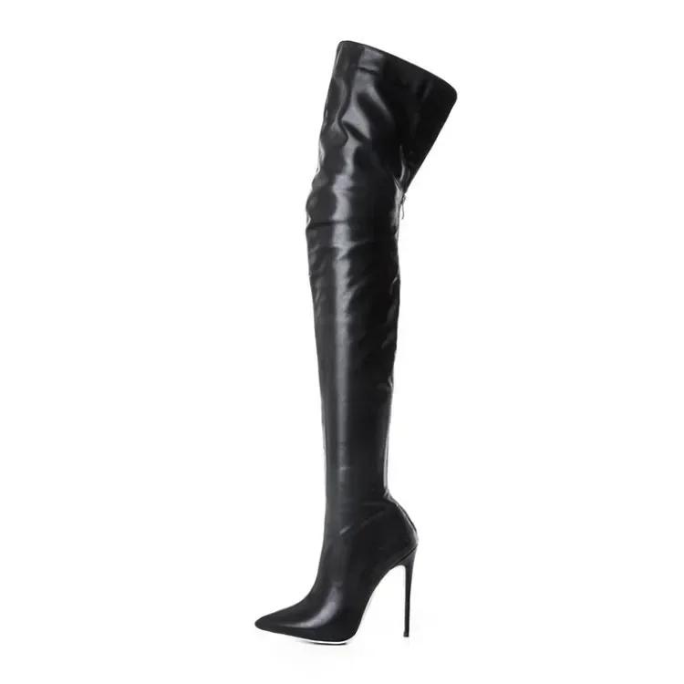 Mode Sexy Stiletto Ultra Extrem Hohe Absätze Abend Club Party Oberschenkelstiefel Damen Schlankes Bein Stretch Overknees Stiefel Schuhe 46 43 schwarz