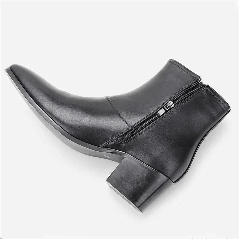 Chelsea Stiefeletten Herren High Heels Stiefel Marken Leder Stiefeletten Bequeme Party/Hochzeitsschuhe für Männer Aufzug Schuhe 2024 40 schwarz