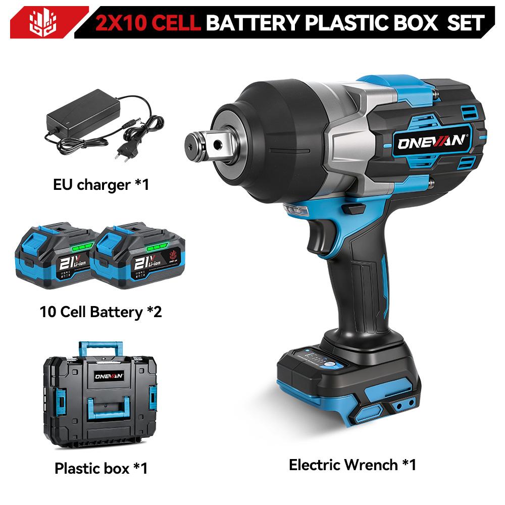ONEVAN Drehmoment Bürstenloser Elektrischer Schlagschrauber 3/4 Zoll 8 Gänge Akku-Schrauber Werkzeuge Für Makita 18V Akku 2 Battery EU Plug