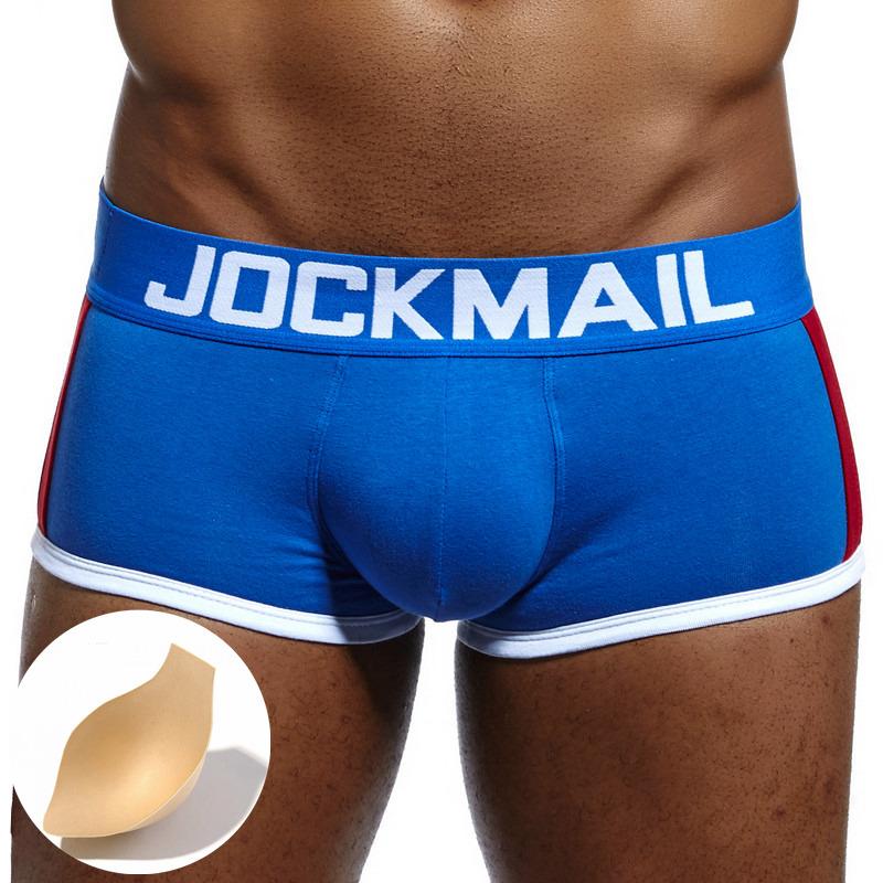 Boxershorts JOCKMAIL Marke Baumwolle Trunks Abnehmbare Schwamm Gepolsterte Pads männer Unterwäsche Push-Up Being Shaped Sport männer Unterhosen L