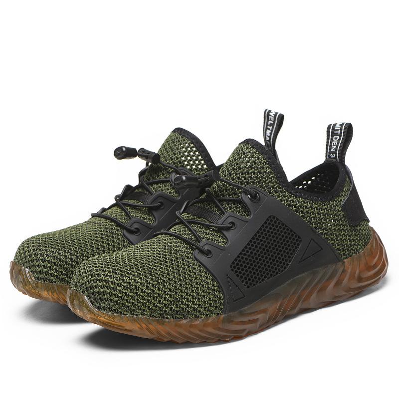 Arbeitsschuhe Herren Sicherheitsschuhe Bauschuhe mit Stahlkappe Arbeitssicherheitsstiefel Herrenschuhe Pannensichere Arbeitsschuhe Sommerschuhe Atmungsaktiv 42 grün