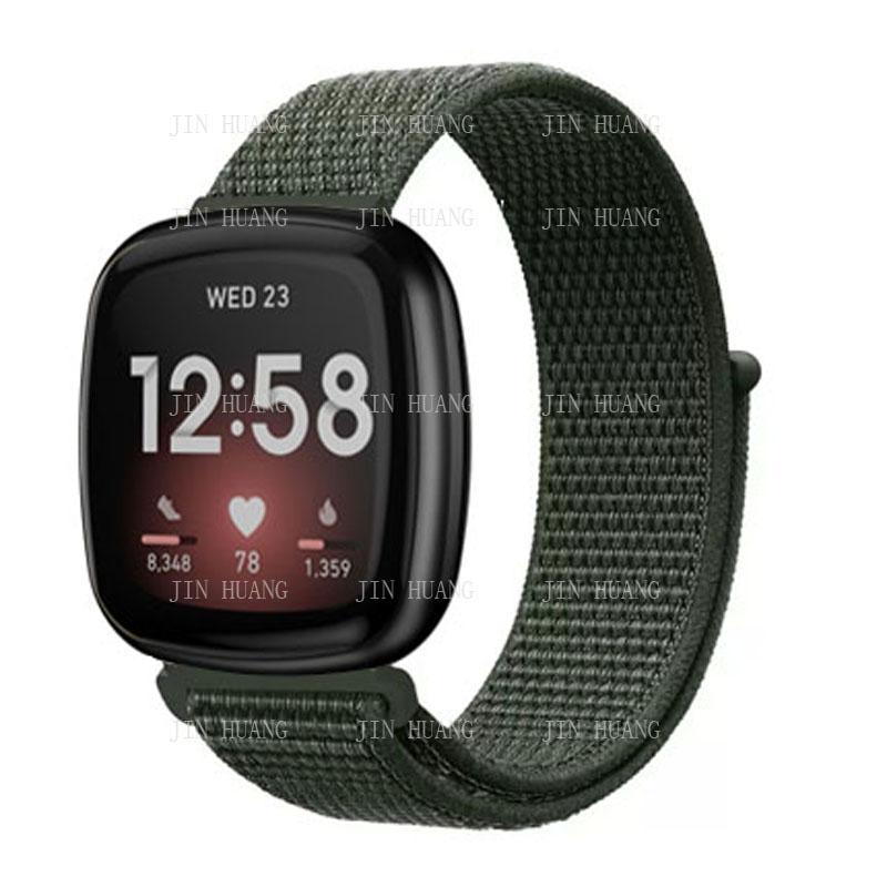 Nylonarmband für Fitbit Versa 4 3 2 Lite Smartwatch-Band Ersatz Uhrenarmband für Fitbit Sense 2 Schlaufe Correa Armband versa 2 or versa  lite armee grüne