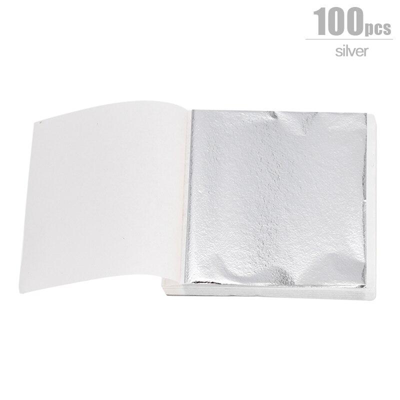 100/200 Blatt Nachahmung Gold Silber Folie Papier Blatt Vergoldung DIY Kunst Handwerk Papier Geburtstag Party Hochzeit Kuchen Dessert Dekorationen 100sheets silber