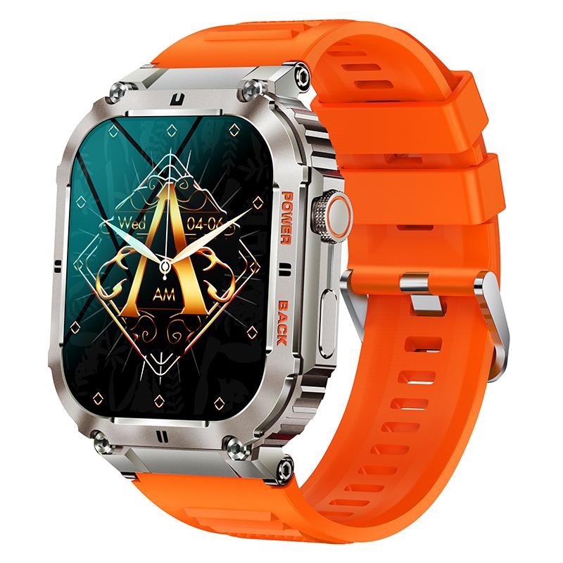 LIGE Neue Smartwatch, 1,96 Zoll, quadratisch, großer Bildschirm, Bluetooth-Anruf, Smartwatch, Sport, Fitness, Gesundheits-Tracking, wasserdichtes Smart-Armband Silicone strap orange
