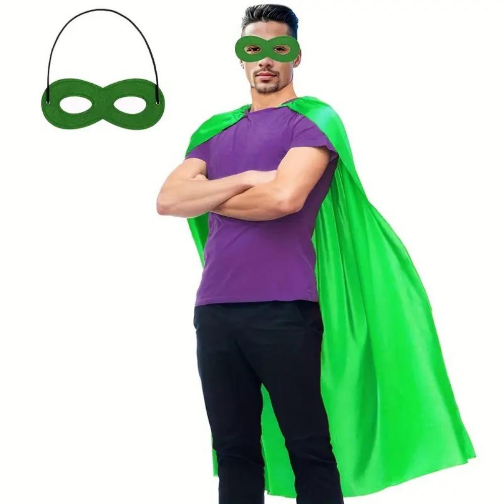 2 Stück/Set Langer Umhang Erwachsenen Superhelden-Umhang mit Augenmaske Halloween-Umhang Kostüm-Set Halloween-Kostüm grün