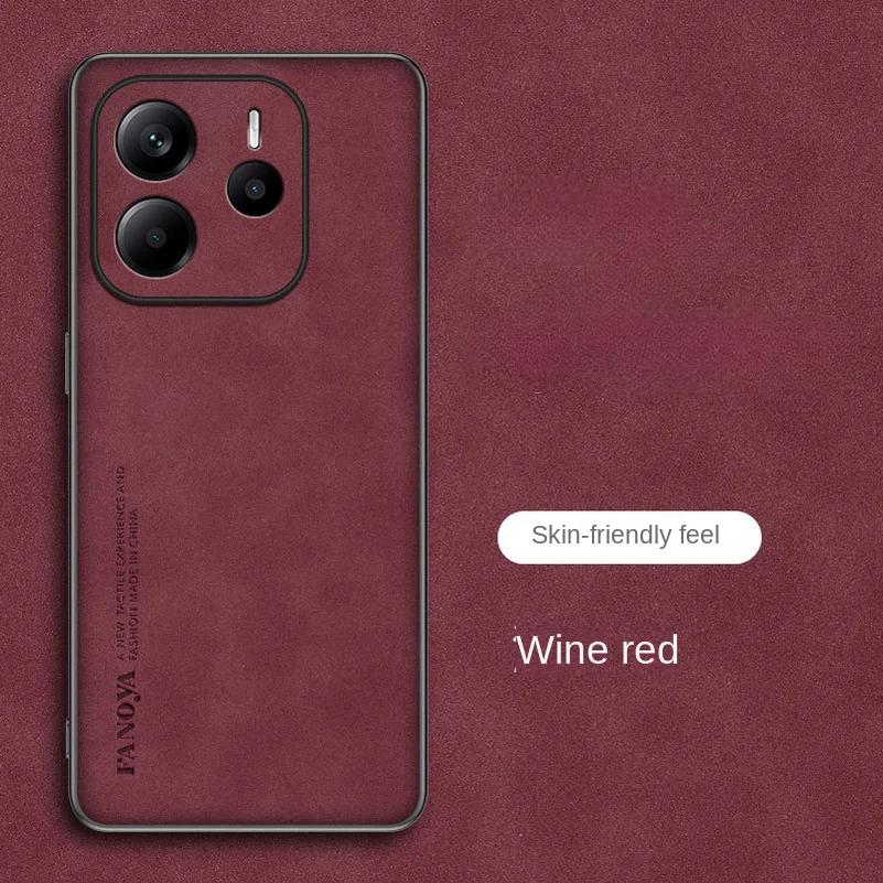 Note 14 Luxus-Handyhülle aus Schaffellleder und Silikon für Xiaomi Redmi Note 14 Pro Plus Note 14 4G 5G Matte Anti-Shock-Rückseitenabdeckung Stoßstangenschale Redmi Note 14 4G wein rot