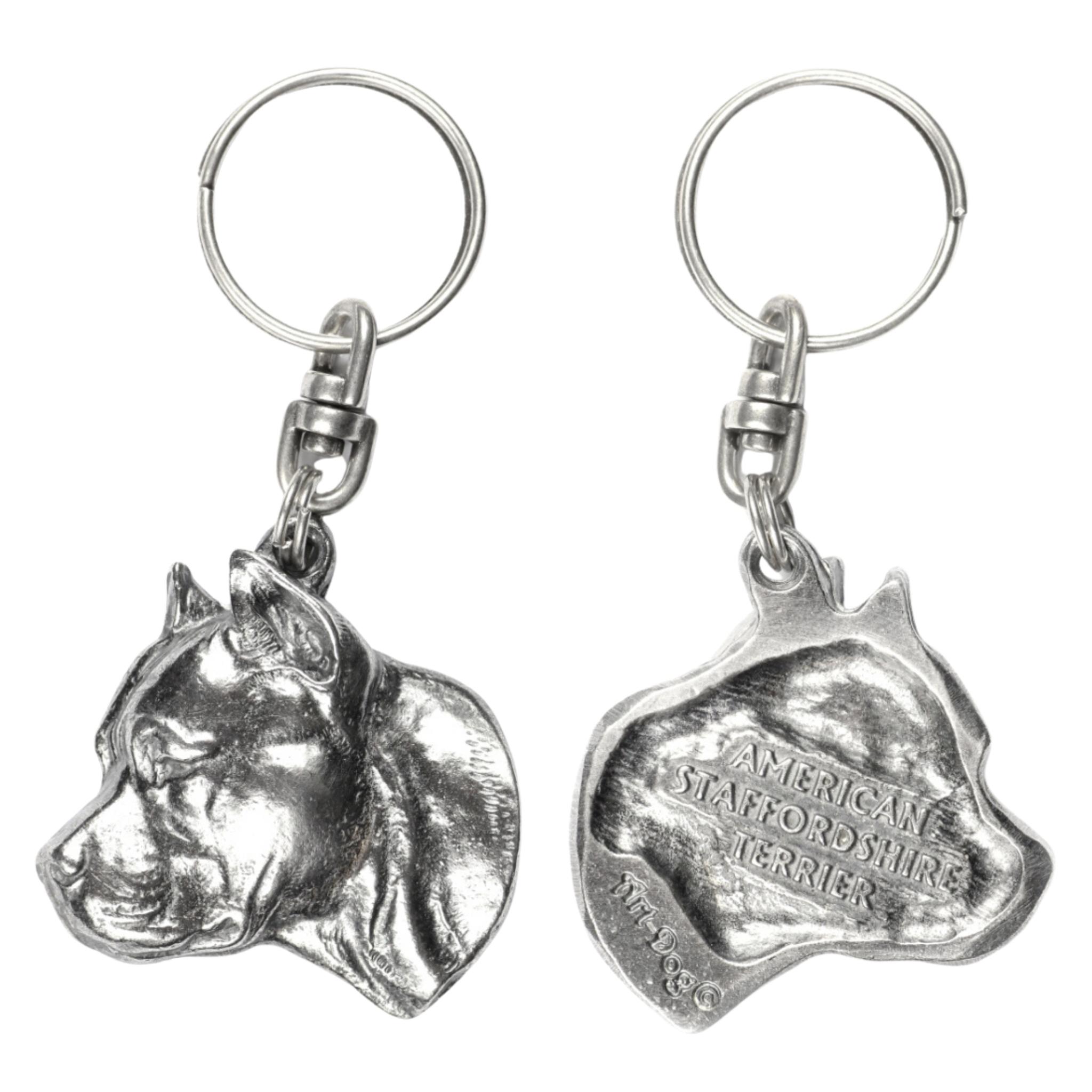 American Staffordshire Terrier, Amstaff II - Silver-plated dog pendant, handbag decoration, backpack pendant by Art-Dog brand silber