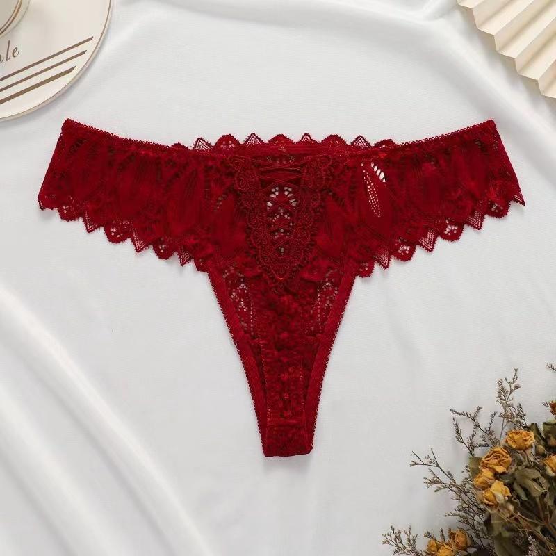 Damen Sexy String Tangas Spitzen Tangas Dessous Dessous Frau T-Rücken Weiche T-Höschen Designed Tangas Mujer L rot