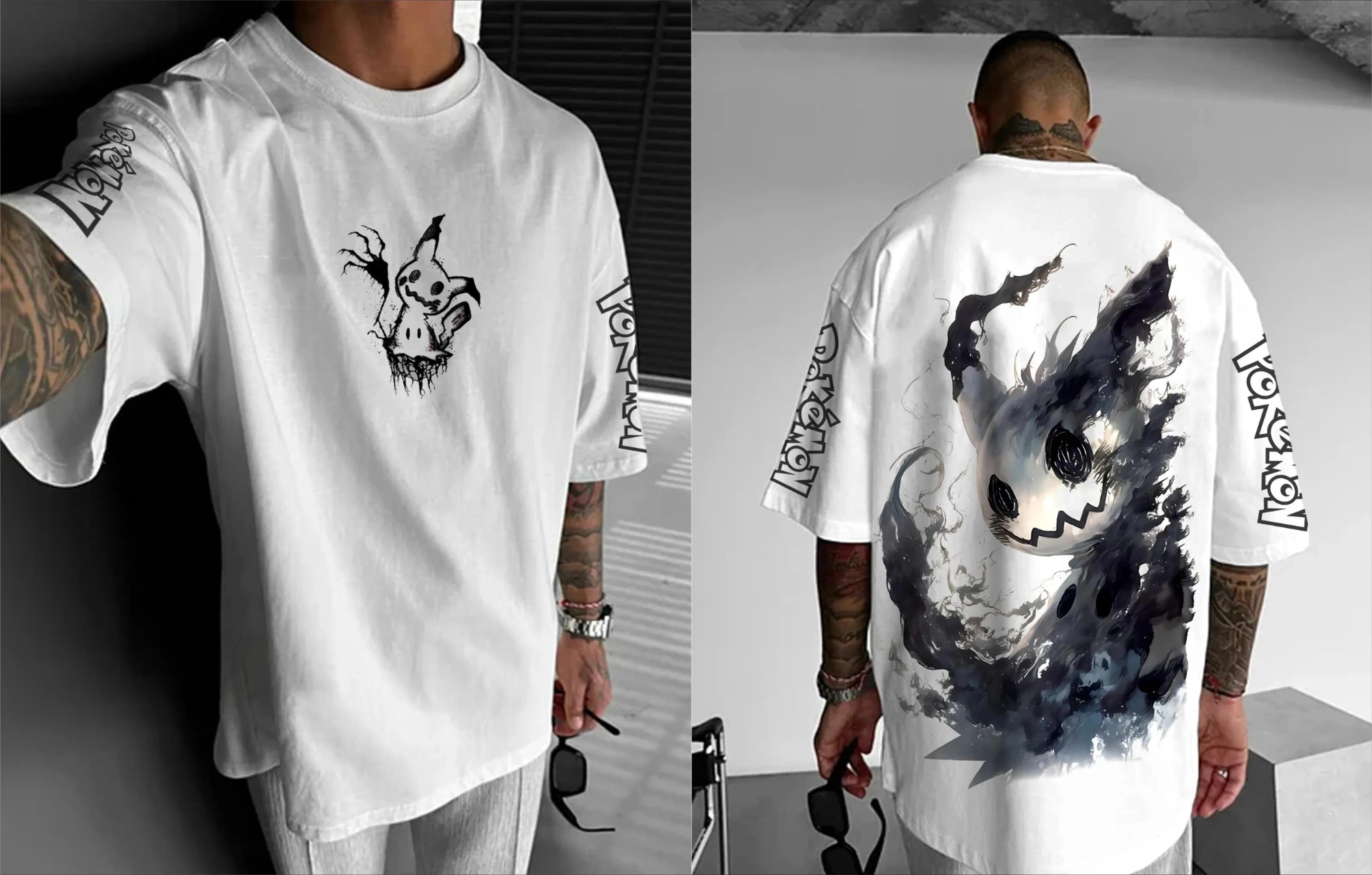 2026 Pokémon Japanischer Anime Merchandise Mimikyu Bisasam Kurzarm T-Shirt Pokémon Sommer Herrenmode Atmungsaktives Sportoberteil Y2K L beige