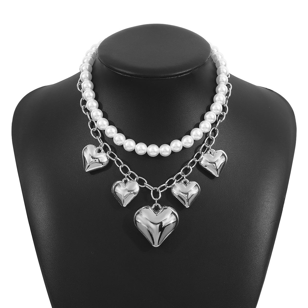 DIEZI Mehrlagige Elegante Imitationsperlen Choker Halskette Für Damen Party Geschenk Mode Herz Anhänger Halskette Schmuck black