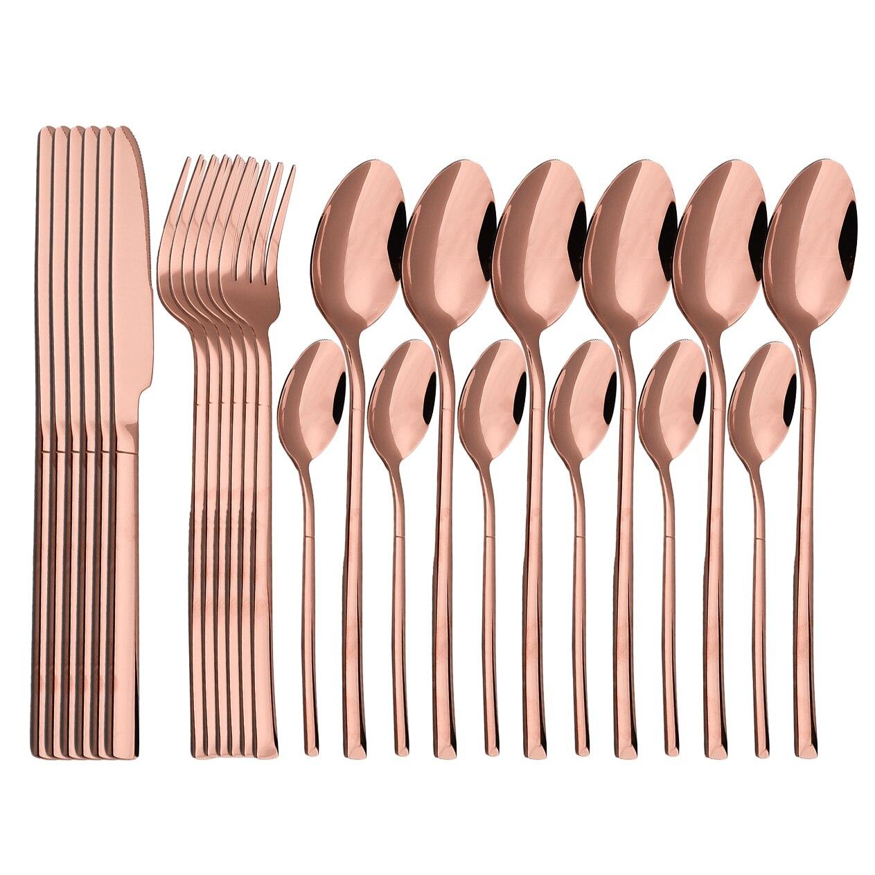 24Pcs Gold Geschirr Set Edelstahl Besteck Messer Gabel Löffel Geschirr KitchenTableware Besteck Set Spülmaschinenfest rose gold