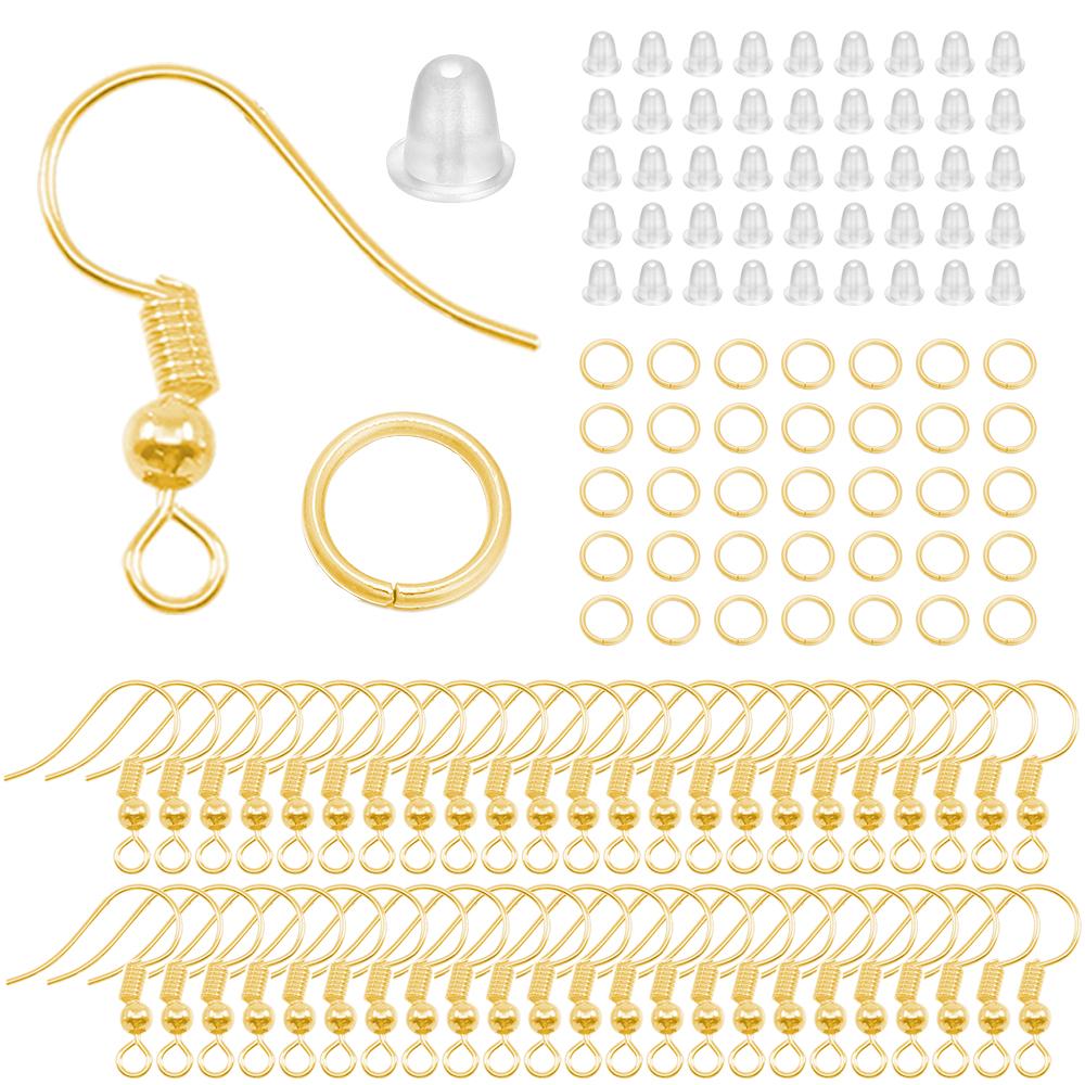 300-teiliges Ohrringe-Set, Ohrringhaken, offene Biegeringe, Ohrstöpsel, verbindet für DIY-Schmuckherstellung, Zubehör, Zubehör Gold 300pcs