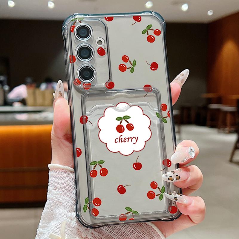 Kirschmuster-Kartentasche Brieftaschenhülle für Samsung Galaxy S23 S24 FE S25 S22 Ultra A55 A35 A25 A15 A16 5G A56 A36 TPU-Telefonabdeckung For Samsung Galaxy S24