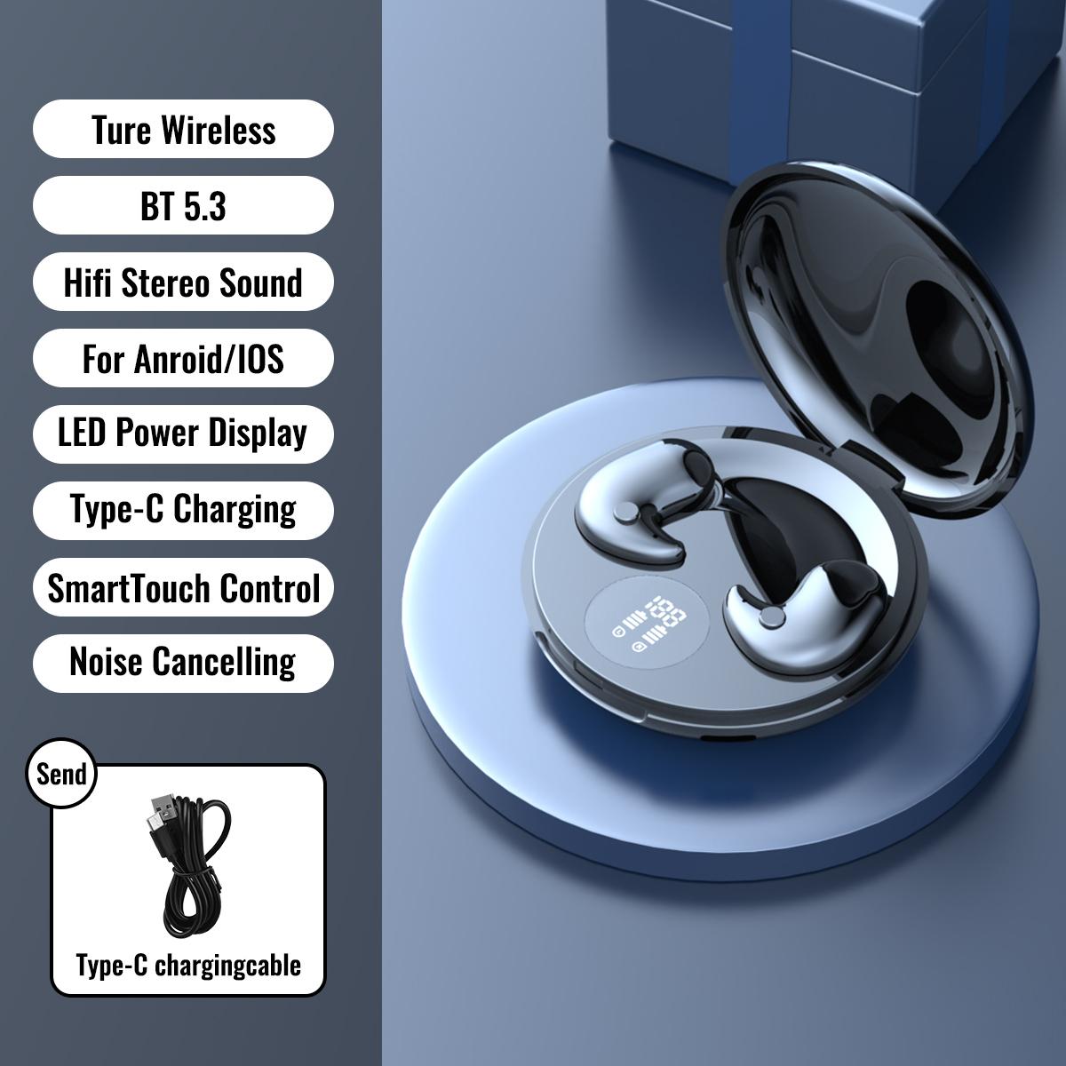 Unsichtbarer kabelloser Kopfhörer zum Schlafen, Bluetooth 5.3-Headset, Mini-TWS-Kopfhörer mit Geräuschunterdrückung, Schlafkopfhörer, Gaming-Headset für E-Sport, versteckte Ohrhörer schwarz