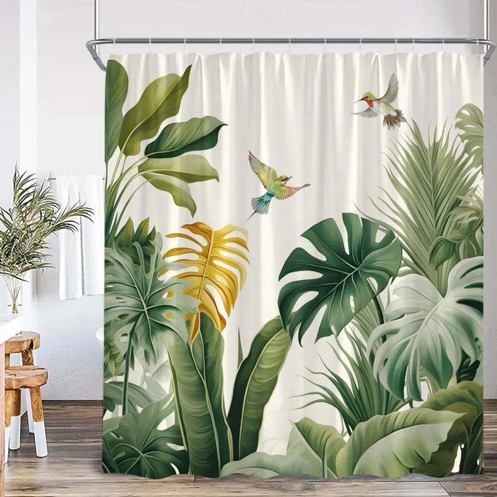 Nordisch Modern Duschvorhang Tropische Blätter Monstera Duschvorhang Waldgrüne Blätter Pflanzen Badezimmerdekoration W180H210(CM)-1 Pcs