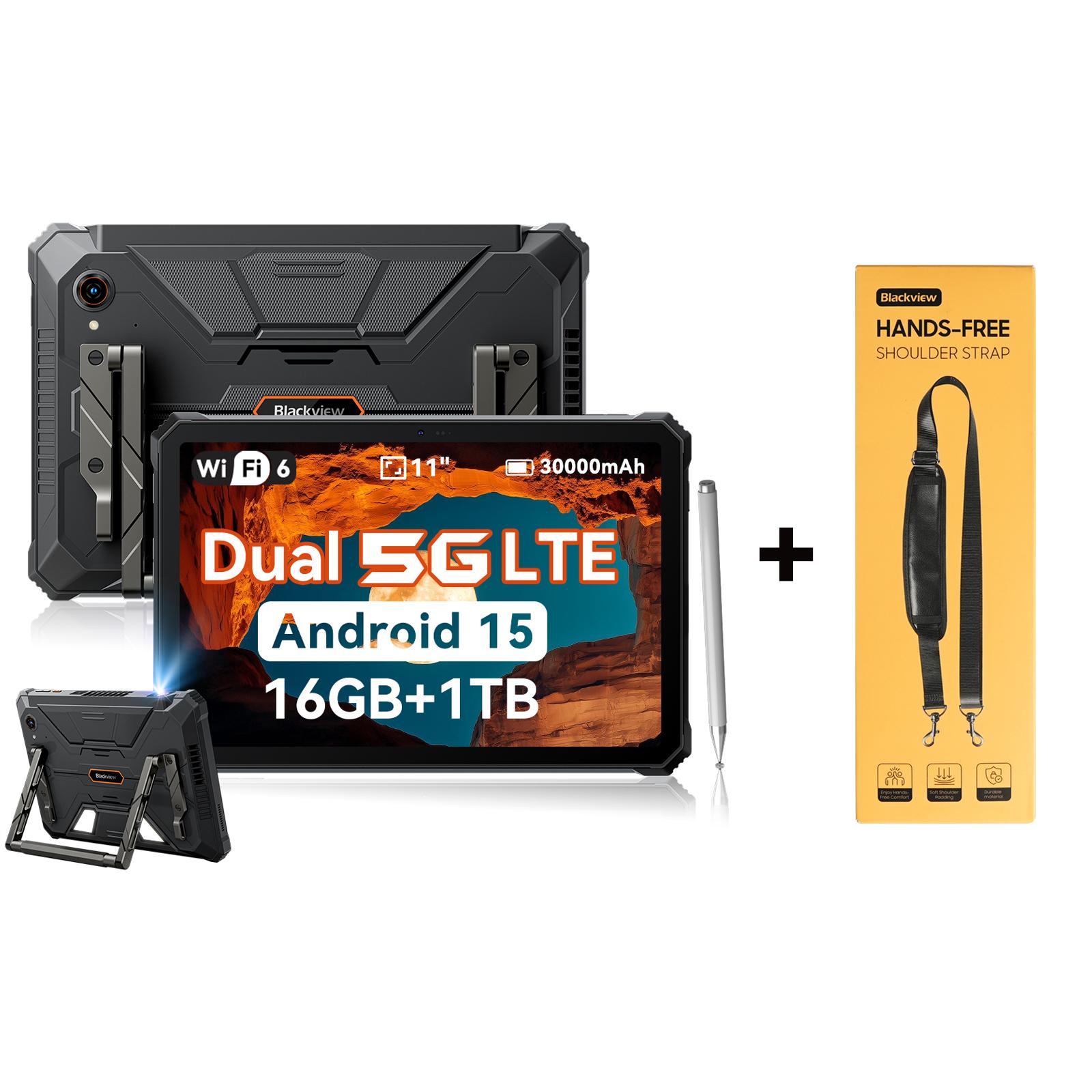 Blackview Active 12 Pro Rugged Tablets Android 15 11 Zoll 12GB 256GB/16GB 1TB Tablet PC 30000mAh 90Hz 16+1TB with a strap schwarz