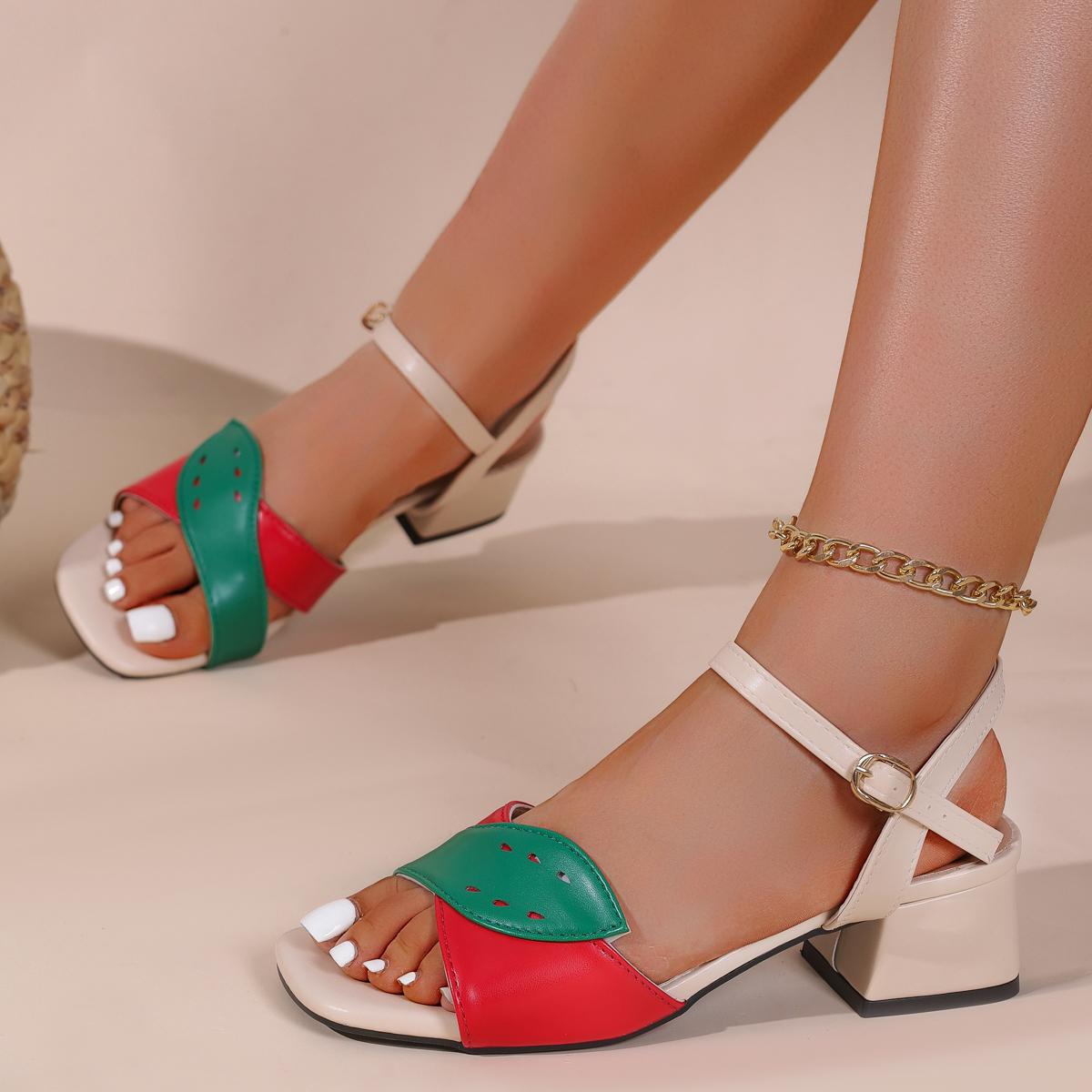 Mode Damen Sandalen Sommer Outdoor Luxus High Heels Sandalen Damen Schnalle Große Größe Mode Komfortschuhe Damen Sandalias De Mujer 35 rot