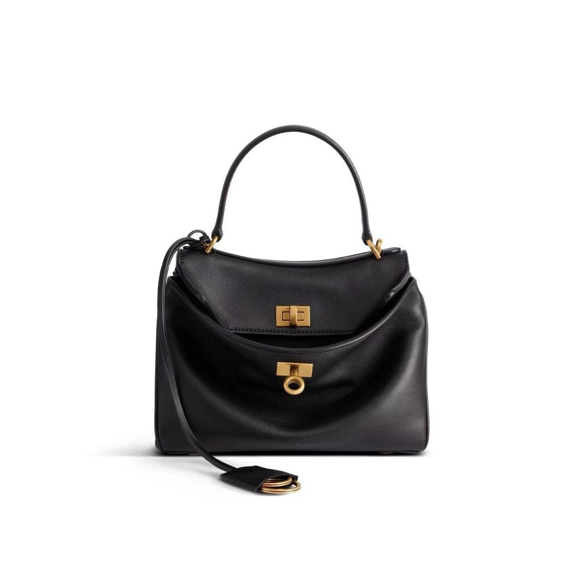 Paris Home Explosive Slack Rodeo Tasche Große Kapazität Tragetasche Premium Super Weiche Rindsleder Tragetasche medium size: 34*23*11cm black