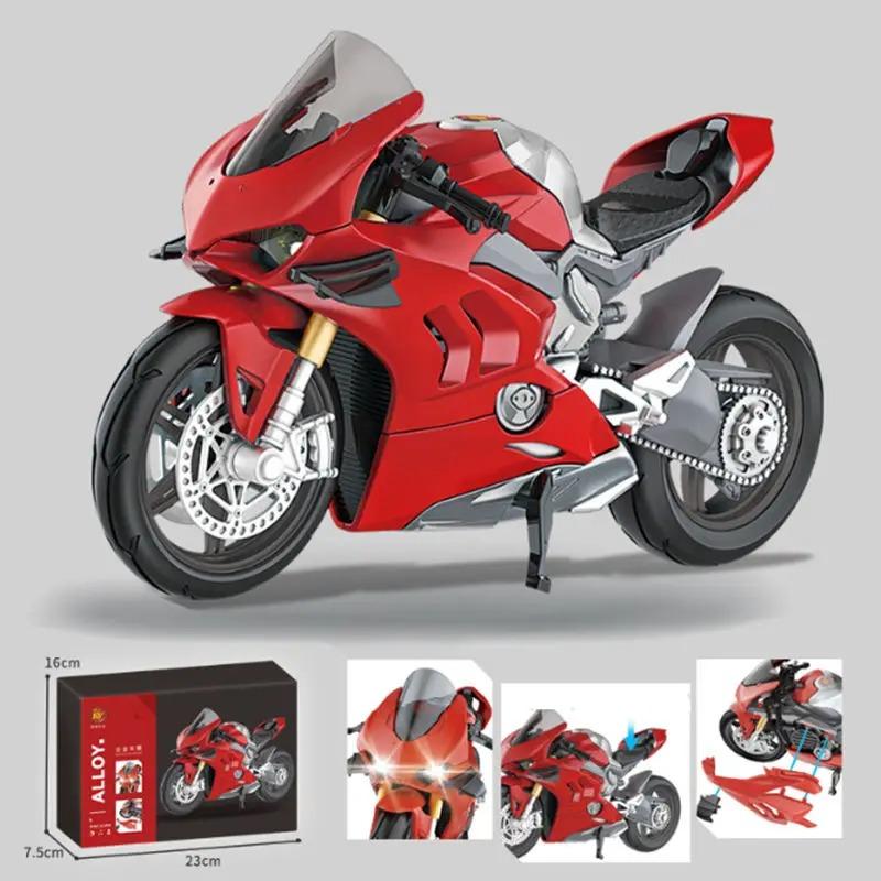 1/12 DUCATI Panigale V4S Corse Montageversion Legierung Motorradmodell Druckguss Metall Rennmotorradmodell Sound Licht Kinderspielzeug Geschenk rot