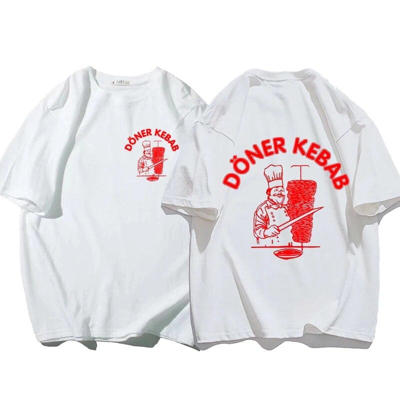 Sommer sportliche T-Shirts Döner Kebab Druck reine Baumwolle Unisex Kleidung Kurzarm Tops lustige Frauen T Shirt Vintage übergroße T-Shirts XS weiß