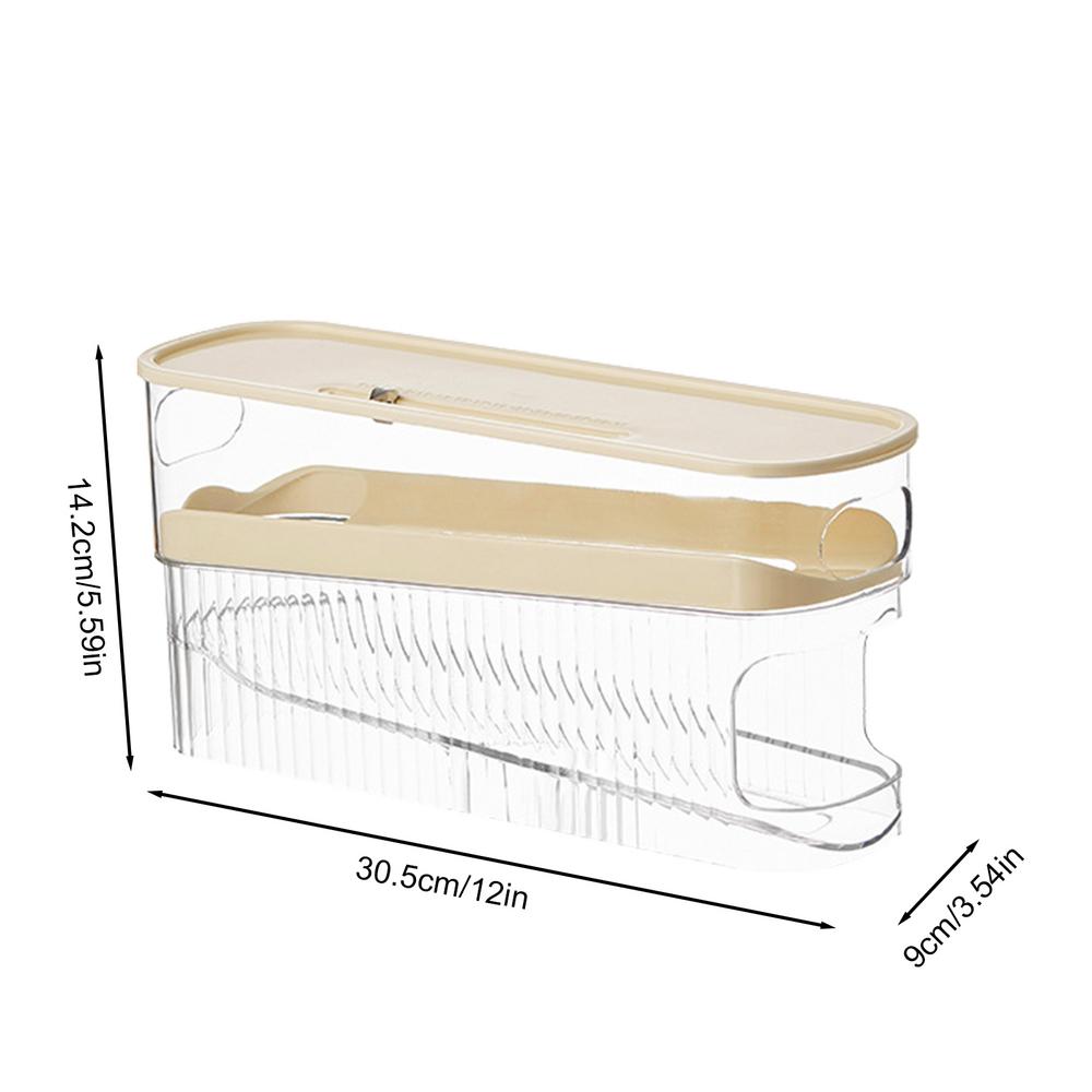 Automatischer rollender Eierorganisator für Kühlschrank Schiebe-Eierspender Sicher Platzsparend Eieraufbewahrungsbox Eierorganisator Kühlschrank Ei beige