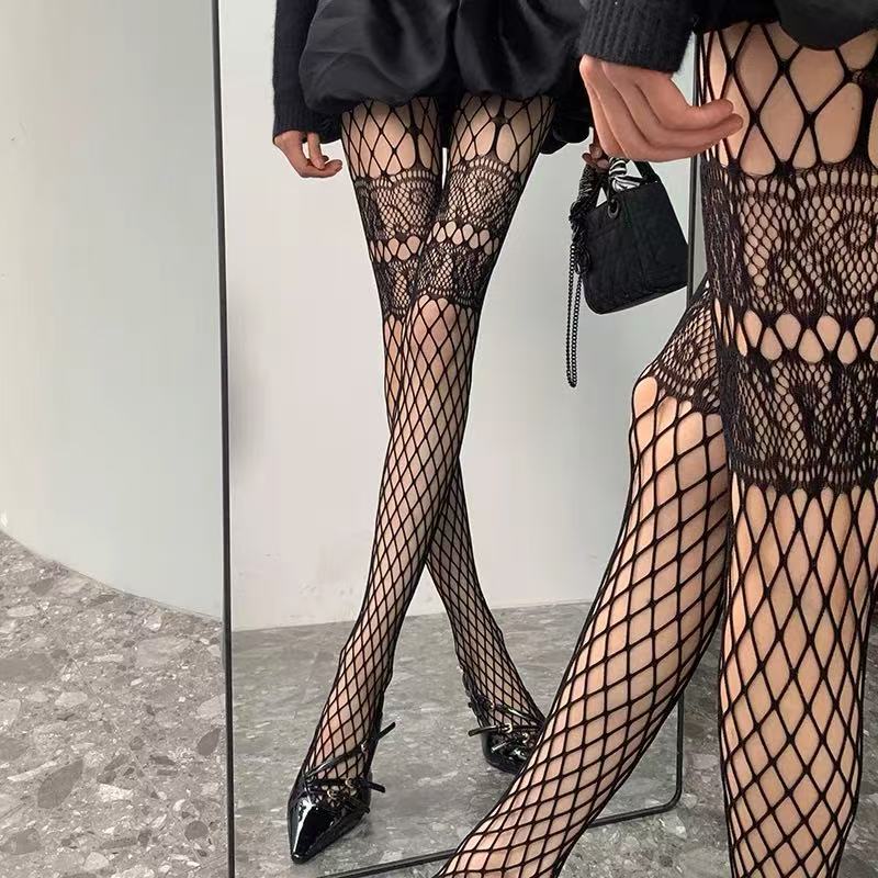 Neue Sexy Strumpfhosen Damen Sommer Netzstrümpfe Ausgeschnitten Blumenspitze Fischernetz Strumpfhosen Damen Strumpfhosen Dünne Netzstrümpfe One Size