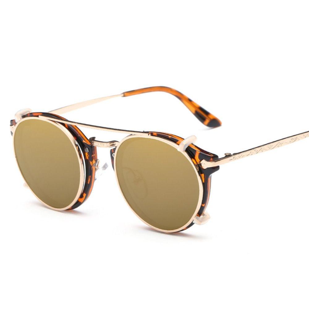 Doppelschicht Steampunk Klapp-Sonnenbrille Klappabdeckung Schwarze Gläser Brille Computerbrille Zwei Nutzungsarten Punk-Brille leopard print