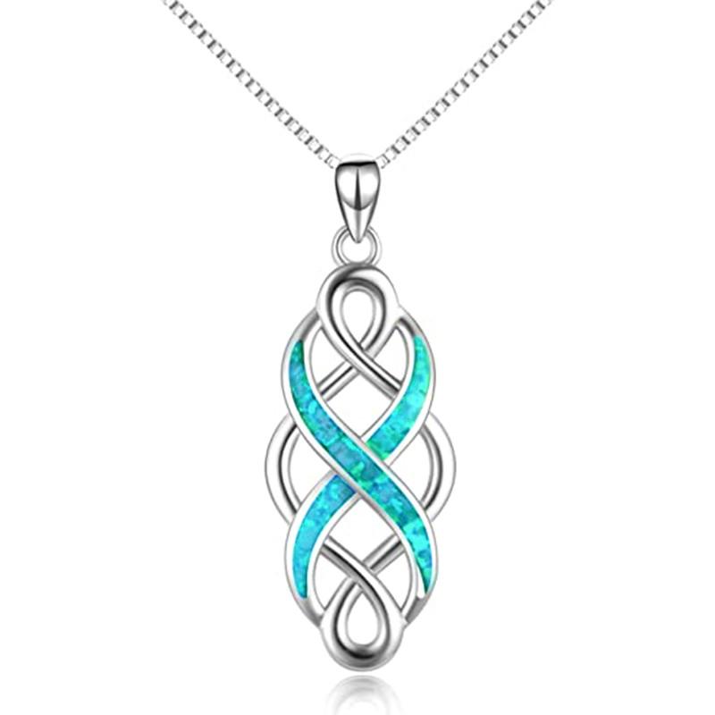 Huitan Twist Design Finger Acht Form Damen Anhänger Halskette Silberfarbe Kasten Kette Grün Emaille Ausgefallene Halskette Party Schmuck 45cm white