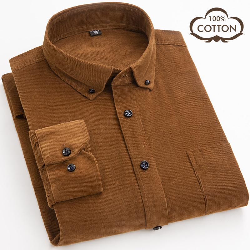 Neu Baumwolle Cord Shirts Männer Solide langarm Dünne Beiläufige Shirts Plus 46 khaki