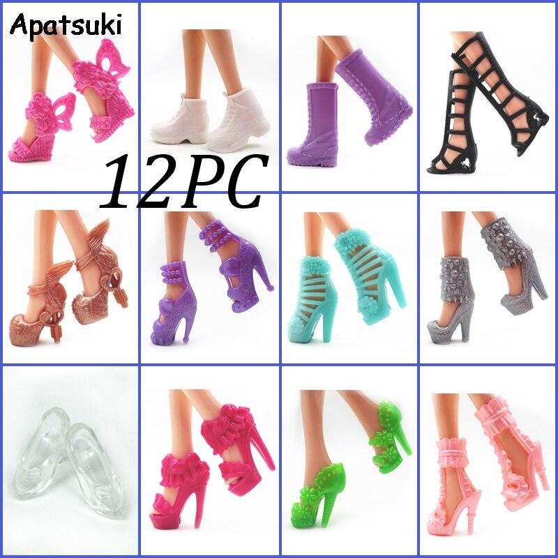 12 paare/los Mode Puppe Schuhe Für Barbie Puppe Sandalen 1/6 Puppe Schuhe Stiefel Für Barbie Puppen Outfit Kleid Viele design Kid Spielzeug bunt
